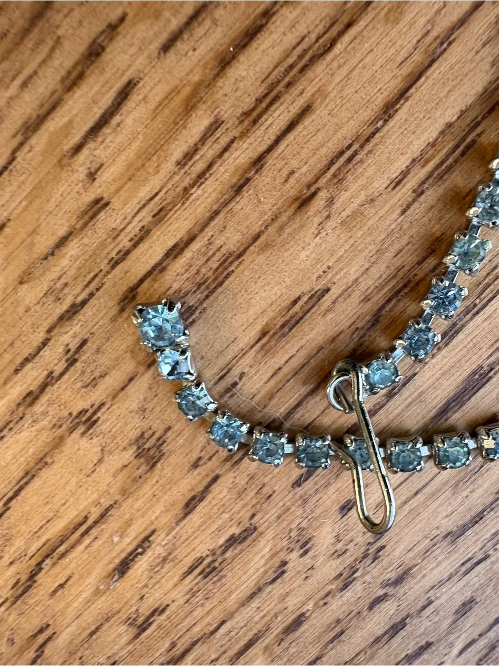 Vintage Art Deco Aquamarine Blue Rhinestone Necklace 15”